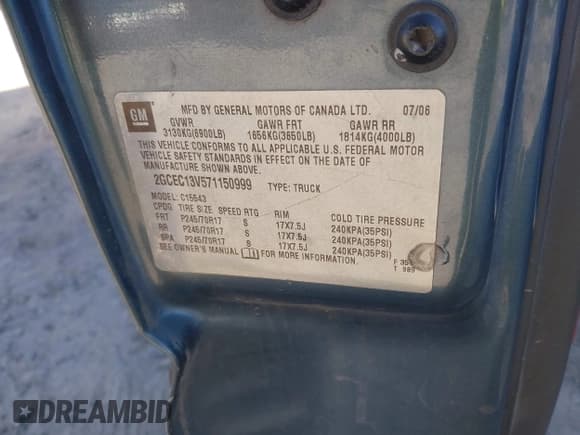 ✅ 2007 Chevrolet Silverado 1500 LS • VIN: 2GCEC13V571150999 • Lot: 43493445. Listed on IAAI with 358,000 mi. Free auction sales archive from the USA and detailed vehicle history report at DreamBid. Image 9.