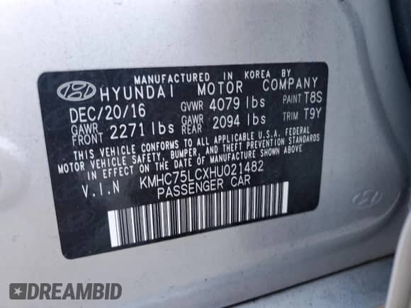 2017 Hyundai Ioniq SEL с VIN KMHC75LCXHU021482, выставлен на аукционе Copart как лот 75909034 с пробегом 65 216 миль миль и Списание • Salvage title. История ставок и продаж доступна на DreamBid. Изображение 12.