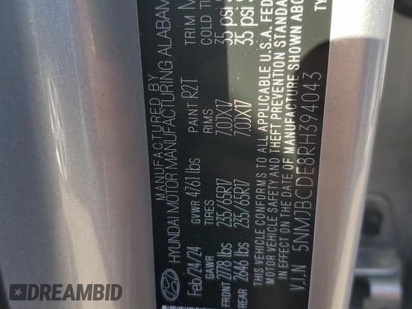 ✅ 2024 Hyundai Tucson SEL • VIN: 5NMJBCDE8RH394043 • Lot: 70275034. Wystawiony na Copart z przebiegiem 3 044 mil. Bezpłatny archiwum sprzedaży aukcyjnych z USA i szczegółowy raport historii pojazdu na DreamBid. Zdjęcie 13.