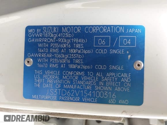✅ 2005 Suzuki Grand Vitara LX • VIN: JS3TD62V154100316 • Lot: 41985174. Wystawiony na IAAI z przebiegiem 61 069 mil. Bezpłatny archiwum sprzedaży aukcyjnych z USA i szczegółowy raport historii pojazdu na DreamBid. Zdjęcie 9.