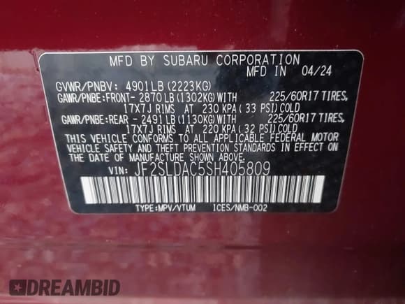 ✅ 2025 Subaru Forester • VIN: JF2SLDAC5SH405809 • Лот: 43482896. Опубликован ранее на IAAI с пробегом 17 304 миль. Бесплатный доступ к архиву аукционных продаж из США и подробный отчёт об истории автомобиля на DreamBid. Изображение 9.