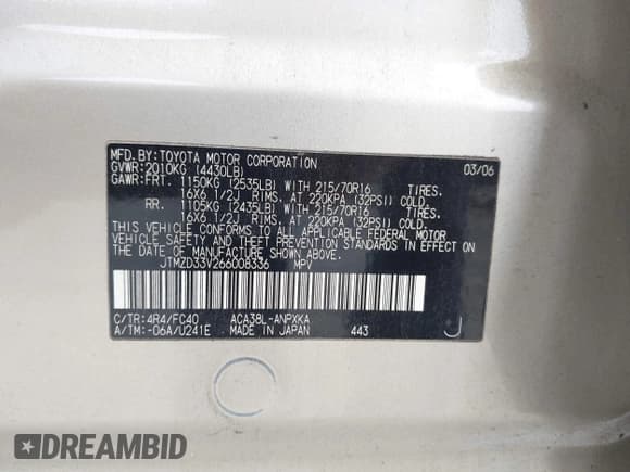 ✅ 2006 Toyota RAV4 • VIN: JTMZD33V266008336 • Lot: 42959847. Listed on IAAI with 194,370 mi. Free auction sales archive from the USA and detailed vehicle history report at DreamBid. Image 9.