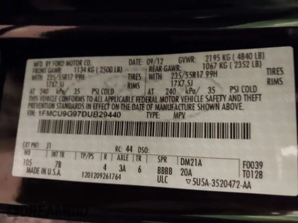 ✅ 2013 Ford Escape SE • VIN: 1FMCU9G97DUB29440 • Лот: 43645146. Опубликован ранее на IAAI с пробегом 167 339 миль. Бесплатный доступ к архиву аукционных продаж из США и подробный отчёт об истории автомобиля на DreamBid. Изображение 9.