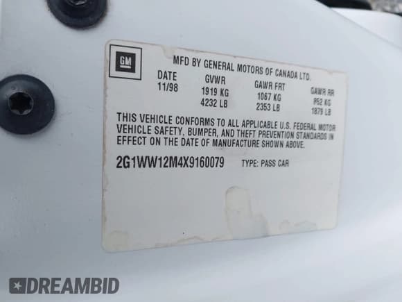 ✅ 1999 Chevrolet Monte Carlo LS • VIN: 2G1WW12M4X9160079 • Lot: 42936708. Listed on IAAI with 450,087 mi. Free auction sales archive from the USA and detailed vehicle history report at DreamBid. Image 9.