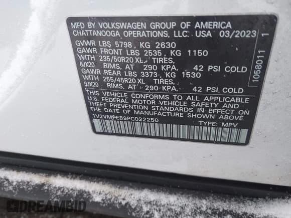 ✅ 2023 Volkswagen ID.4 Pro • VIN: 1V2VMPE89PC022250 • Лот: 41449154. Опубликован ранее на IAAI с пробегом 58 757 миль. Бесплатный доступ к архиву аукционных продаж из США и подробный отчёт об истории автомобиля на DreamBid. Изображение 9.