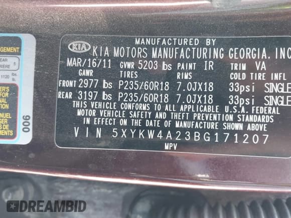 ✅ 2011 Kia Sorento SX • VIN: 5XYKW4A23BG171207 • Лот: 42569617. Опубликован ранее на IAAI с пробегом 196 167 миль. Бесплатный доступ к архиву аукционных продаж из США и подробный отчёт об истории автомобиля на DreamBid. Изображение 9.