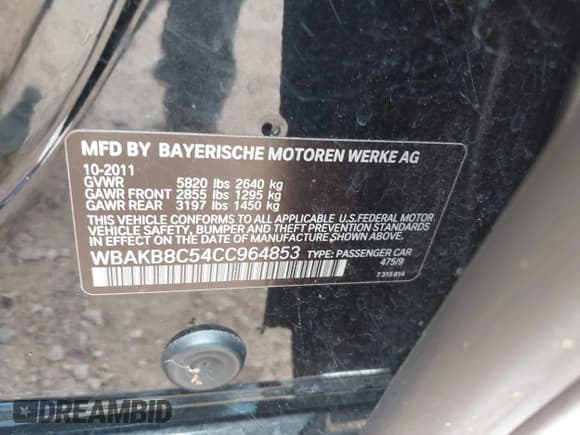 ✅ 2012 BMW 7 Series 750Li • VIN: WBAKB8C54CC964853 • Lot: 42848346. Wystawiony na IAAI z przebiegiem 154 299 mil. Bezpłatny archiwum sprzedaży aukcyjnych z USA i szczegółowy raport historii pojazdu na DreamBid. Zdjęcie 9.