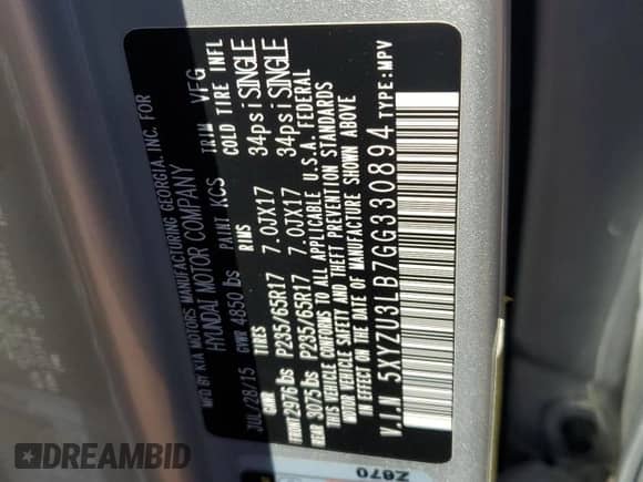 2016 Hyundai Santa Fe z VIN 5XYZU3LB7GG330894, wystawiony jako Copart lot #87209335 z przebiegiem 123 680 mil mil oraz Szkoda całkowita • Salvage title. Historia ofert i sprzedaży dostępna na DreamBid. Obrazek 13.