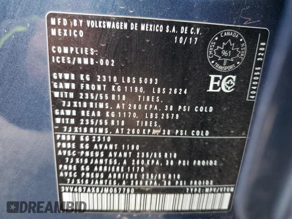 ✅ 2018 Volkswagen Tiguan SEL Premium • VIN: 3VV4B7AX8JM057790 • Lot: 85756355. Wystawiony na Copart z przebiegiem Nie podano. Bezpłatny archiwum sprzedaży aukcyjnych z USA i szczegółowy raport historii pojazdu na DreamBid. Zdjęcie 14.