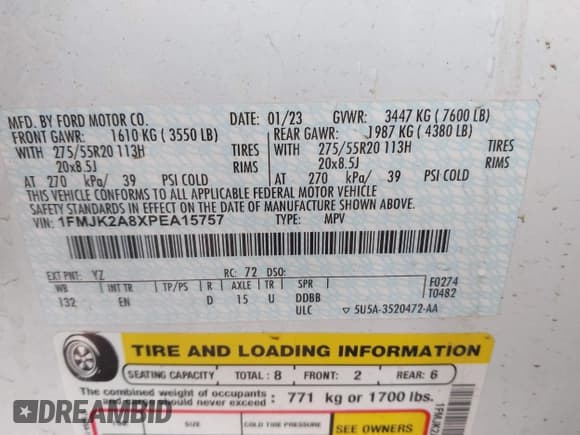 ✅ 2023 Ford Expedition Max Limited • VIN: 1FMJK2A8XPEA15757 • Lot: 41657197. Wystawiony na IAAI z przebiegiem 56 839 mil. Bezpłatny archiwum sprzedaży aukcyjnych z USA i szczegółowy raport historii pojazdu na DreamBid. Zdjęcie 9.