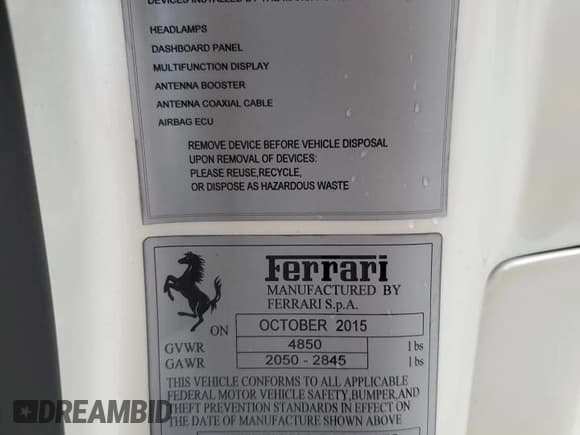 ✅ 2016 Ferrari California T • VIN: ZFF77XJA2G0214672 • Lot: 71058555. Listed on Copart with 13,433 mi. Free auction sales archive from the USA and detailed vehicle history report at DreamBid. Image 12.