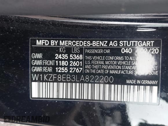 ✅ 2020 Mercedes-Benz E 350 • VIN: W1KZF8EB3LA822200 • Лот: 42235598. Опубликован ранее на IAAI с пробегом 21 761 миль. Бесплатный доступ к архиву аукционных продаж из США и подробный отчёт об истории автомобиля на DreamBid. Изображение 9.