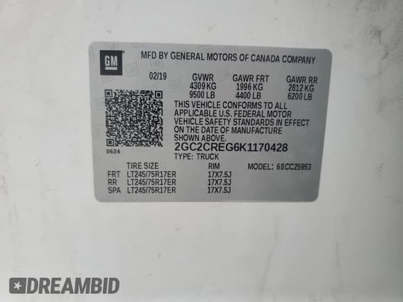 ✅ 2019 Chevrolet Silverado 2500HD Work Truck • VIN: 2GC2CREG6K1170428 • Лот: 71192695. Опубликован ранее на Copart с пробегом 180 960 миль. Бесплатный доступ к архиву аукционных продаж из США и подробный отчёт об истории автомобиля на DreamBid. Изображение 13.