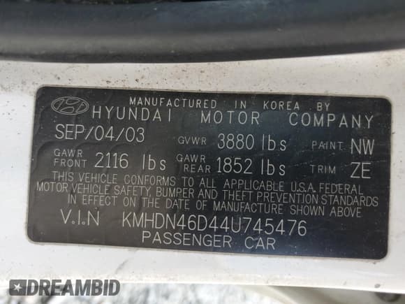 ✅ 2004 Hyundai Elantra GLS • VIN: KMHDN46D44U745476 • Lot: 55358825. Wystawiony na Copart z przebiegiem 189 159 mil. Bezpłatny archiwum sprzedaży aukcyjnych z USA i szczegółowy raport historii pojazdu na DreamBid. Zdjęcie 12.
