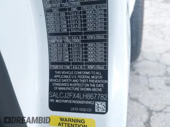 ✅ 2020 Land Rover Discovery Sport S • VIN: SALCJ2FX4LH867782 • Лот: 43703657. Опубликован ранее на IAAI с пробегом 67 639 миль. Бесплатный доступ к архиву аукционных продаж из США и подробный отчёт об истории автомобиля на DreamBid. Изображение 9.