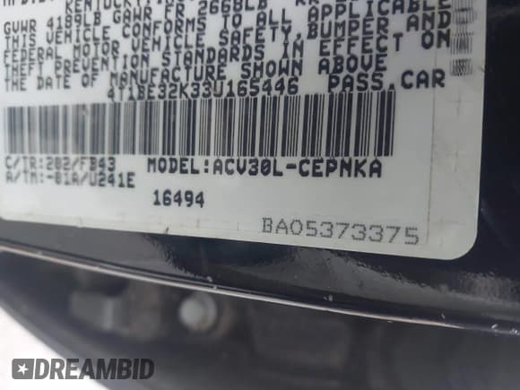 ✅ 2003 Toyota Camry LE • VIN: 4T1BE32K33U165446 • Лот: 43804548. Опубликован ранее на IAAI с пробегом 213 995 миль. Бесплатный доступ к архиву аукционных продаж из США и подробный отчёт об истории автомобиля на DreamBid. Изображение 9.