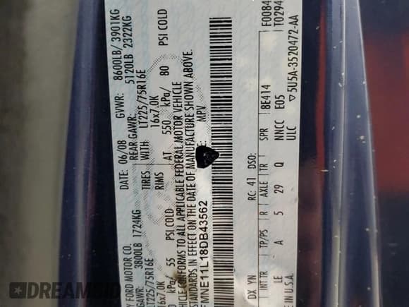 ✅ 2008 Ford Econoline Passenger XL • VIN: 1FMNE11L18DB43562 • Lot: 50723515. Listed on Copart with 143,874 mi. Free auction sales archive from the USA and detailed vehicle history report at DreamBid. Image 13.