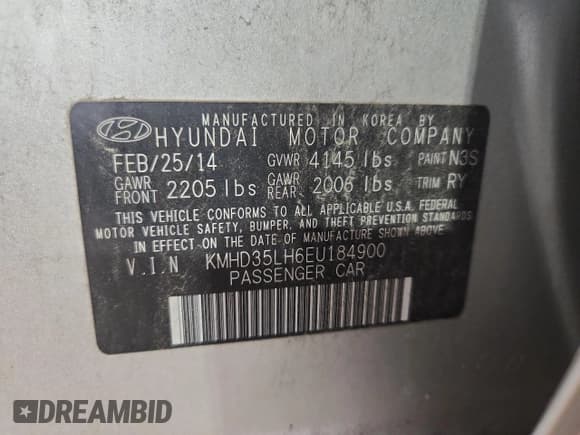 ✅ 2014 Hyundai Elantra • VIN: KMHD35LH6EU184900 • Lot: 69282575. Listed on Copart with 89,617 mi. Free auction sales archive from the USA and detailed vehicle history report at DreamBid. Image 12.