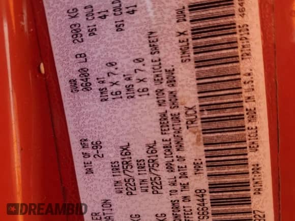 1996 Dodge 1500 z VIN 1B7HC16Y0TS664448, wystawiony jako Copart lot #58747994 z przebiegiem 305 896 mil mil oraz Szkoda całkowita • Salvage title. Historia ofert i sprzedaży dostępna na DreamBid. Obrazek 12.