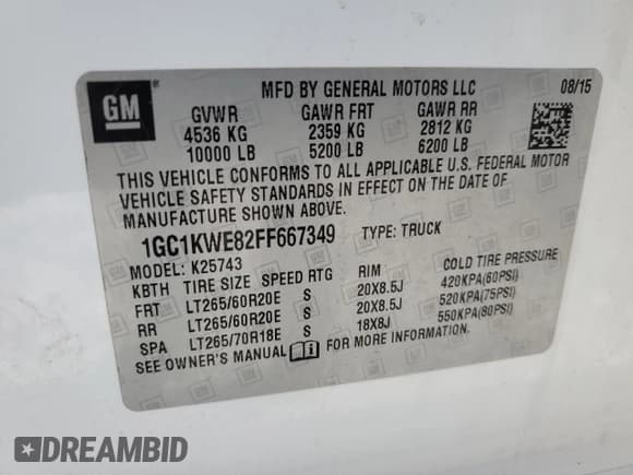 ✅ 2015 Chevrolet Silverado 2500HD LTZ • VIN: 1GC1KWE82FF667349 • Лот: 91940025. Опубликован ранее на Copart с пробегом 147 905 миль. Бесплатный доступ к архиву аукционных продаж из США и подробный отчёт об истории автомобиля на DreamBid. Изображение 12.