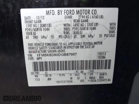 ✅ 2013 Ford Explorer XLT • VIN: 1FM5K8D80DGB87957 • Lot: 43586698. Listed on IAAI with 103,862 mi. Free auction sales archive from the USA and detailed vehicle history report at DreamBid. Image 9.