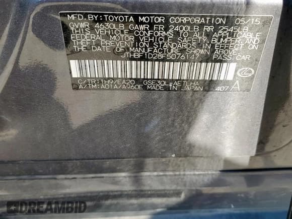 ✅ 2015 Lexus IS 250 • VIN: JTHBF1D28F5076147 • Lot: 82472795. Listed on Copart with 117,320 mi. Free auction sales archive from the USA and detailed vehicle history report at DreamBid. Image 12.