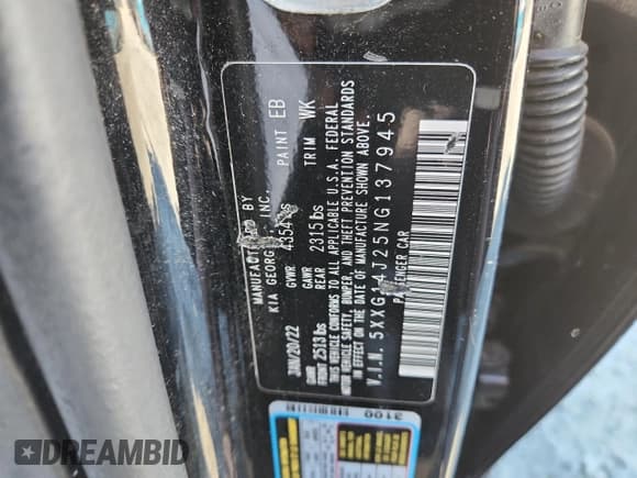 ✅ 2022 Kia K5 LXS • VIN: 5XXG14J25NG137945 • Lot: 91074775. Wystawiony na Copart z przebiegiem 104 199 mil. Bezpłatny archiwum sprzedaży aukcyjnych z USA i szczegółowy raport historii pojazdu na DreamBid. Zdjęcie 12.