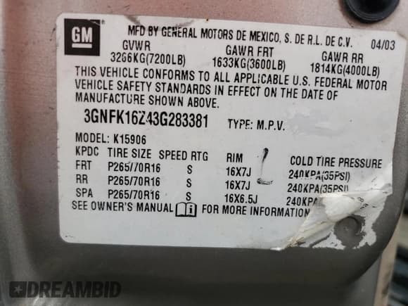 ✅ 2003 Chevrolet Suburban Z71 • VIN: 3GNFK16Z43G283381 • Лот: 51475695. Опубликован ранее на Copart с пробегом 416 067 миль. Бесплатный доступ к архиву аукционных продаж из США и подробный отчёт об истории автомобиля на DreamBid. Изображение 13.