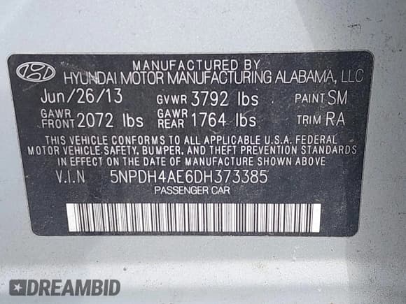 ✅ 2013 Hyundai Elantra GLS • VIN: 5NPDH4AE6DH373385 • Lot: 43404309. Listed on IAAI with 125,089 mi. Free auction sales archive from the USA and detailed vehicle history report at DreamBid. Image 9.