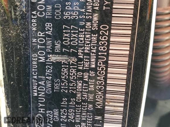 2023 Hyundai Kona SEL with VIN KM8K33AG5PU183620, listed as a Copart auction lot 89559295 with Not provided miles and Salvage title. Bid and sale history available at DreamBid. Image 13.