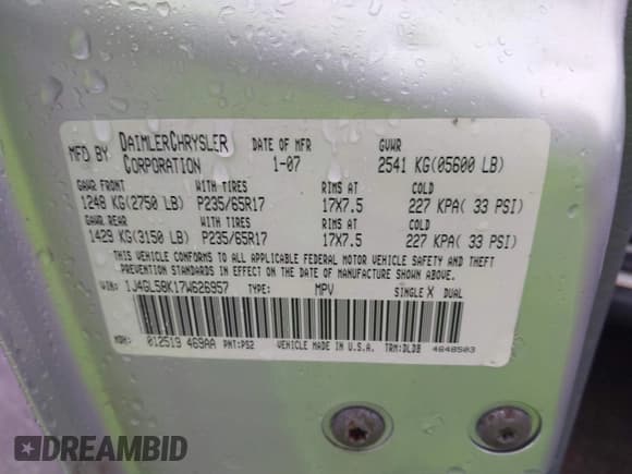 ✅ 2007 Jeep Liberty Limited • VIN: 1J4GL58K17W626957 • Lot: 42878539. Listed on IAAI with 135,952 mi. Free auction sales archive from the USA and detailed vehicle history report at DreamBid. Image 9.