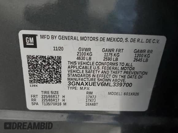 2021 Chevrolet Equinox LT с VIN 3GNAXUEV6ML339700, выставлен на аукционе Copart как лот 68691615 с пробегом 45 867 миль миль и Списание • Salvage title. История ставок и продаж доступна на DreamBid. Изображение 13.