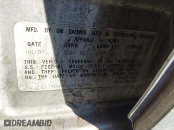 ✅ 2008 Chevrolet Aveo LS • VIN: KL1TD66618B050462 • Lot: 43800186. Listed on IAAI with 105,414 mi. Free auction sales archive from the USA and detailed vehicle history report at DreamBid. Image 9.