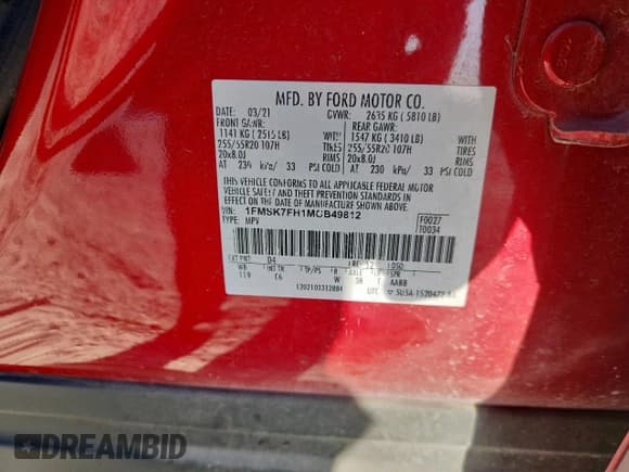 ✅ 2021 Ford Explorer Limited • VIN: 1FMSK7FH1MGB49812 • Lot: 92345395. Wystawiony na Copart z przebiegiem 75 121 mil. Bezpłatny archiwum sprzedaży aukcyjnych z USA i szczegółowy raport historii pojazdu na DreamBid. Zdjęcie 13.