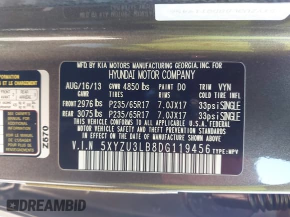✅ 2013 Hyundai Santa Fe Sport • VIN: 5XYZU3LB8DG119456 • Лот: 43577953. Опубликован ранее на IAAI с пробегом 91 564 миль. Бесплатный доступ к архиву аукционных продаж из США и подробный отчёт об истории автомобиля на DreamBid. Изображение 9.