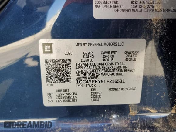 ✅ 2020 Chevrolet Silverado 2500HD LTZ • VIN: 1GC4YPEY9LF216531 • Лот: 91862005. Опубликован ранее на Copart с пробегом 36 077 миль. Бесплатный доступ к архиву аукционных продаж из США и подробный отчёт об истории автомобиля на DreamBid. Изображение 12.