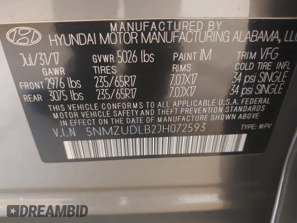 ✅ 2018 Hyundai Santa Fe 2.4L • VIN: 5NMZUDLB2JH072593 • Лот: 42846562. Опубликован ранее на IAAI с пробегом 56 789 миль. Бесплатный доступ к архиву аукционных продаж из США и подробный отчёт об истории автомобиля на DreamBid. Изображение 9.