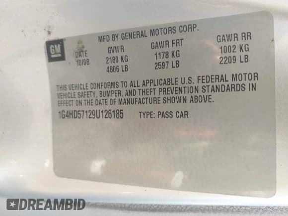 ✅ 2009 Buick Lucerne CXL Special Edition • VIN: 1G4HD57129U126185 • Lot: 43042041. Wystawiony na IAAI z przebiegiem 85 944 mil. Bezpłatny archiwum sprzedaży aukcyjnych z USA i szczegółowy raport historii pojazdu na DreamBid. Zdjęcie 9.