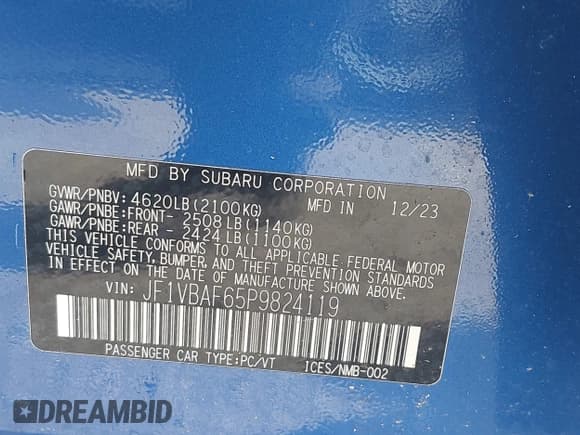 ✅ 2023 Subaru WRX Premium • VIN: JF1VBAF65P9824119 • Lot: 41914783. Wystawiony na IAAI z przebiegiem 8 403 mil. Bezpłatny archiwum sprzedaży aukcyjnych z USA i szczegółowy raport historii pojazdu na DreamBid. Zdjęcie 9.