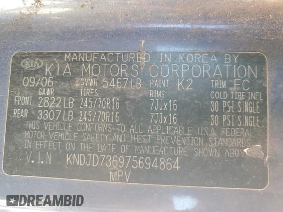 ✅ 2007 Kia Sorento LX • VIN: KNDJD736975694864 • Lot: 92036615. Listed on Copart with 183,728 mi. Free auction sales archive from the USA and detailed vehicle history report at DreamBid. Image 12.