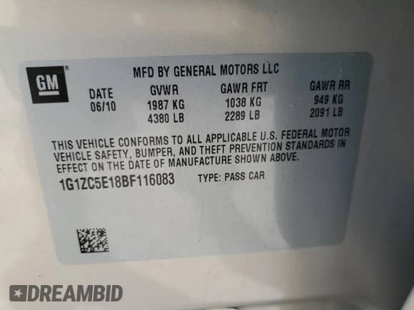 2011 Chevrolet Malibu 1LT z VIN 1G1ZC5E18BF116083, wystawiony jako Copart lot #82256375 z przebiegiem 77 399 mil mil oraz Szkoda całkowita • Salvage title. Historia ofert i sprzedaży dostępna na DreamBid. Obrazek 12.