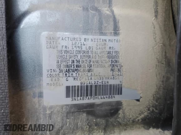 ✅ 2017 Nissan Sentra SR • VIN: 3N1AB7AP0HL664884 • Lot: 86157145. Listed on Copart with 155,889 mi. Free auction sales archive from the USA and detailed vehicle history report at DreamBid. Image 13.