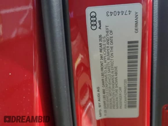 ✅ 2024 Audi A4 S line Premium • VIN: WAUDAAF42RN007320 • Lot: 44259055. Wystawiony na Copart z przebiegiem 4 355 mil. Bezpłatny archiwum sprzedaży aukcyjnych z USA i szczegółowy raport historii pojazdu na DreamBid. Zdjęcie 12.