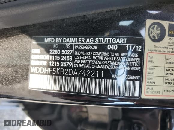 ✅ 2013 Mercedes-Benz E 350 Luxury • VIN: WDDHF5KB2DA742211 • Lot: 60854435. Listed on Copart with 113,837 mi. Free auction sales archive from the USA and detailed vehicle history report at DreamBid. Image 12.