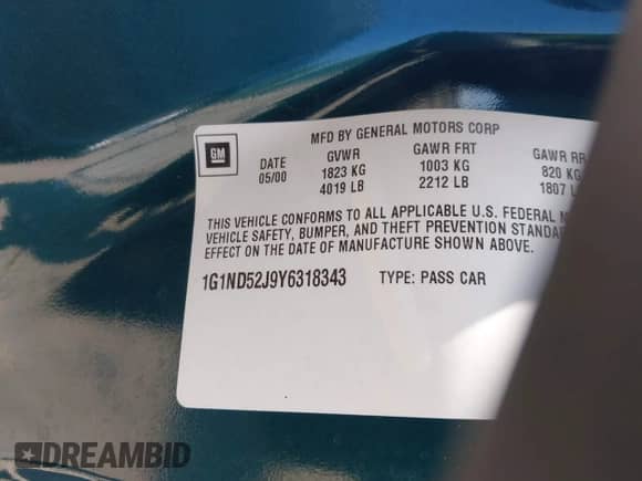 2000 Chevrolet Malibu z VIN 1G1ND52J9Y6318343, wystawiony jako IAAI lot #42784197 z przebiegiem 86 893 mil mil oraz . Historia ofert i sprzedaży dostępna na DreamBid. Obrazek 9.