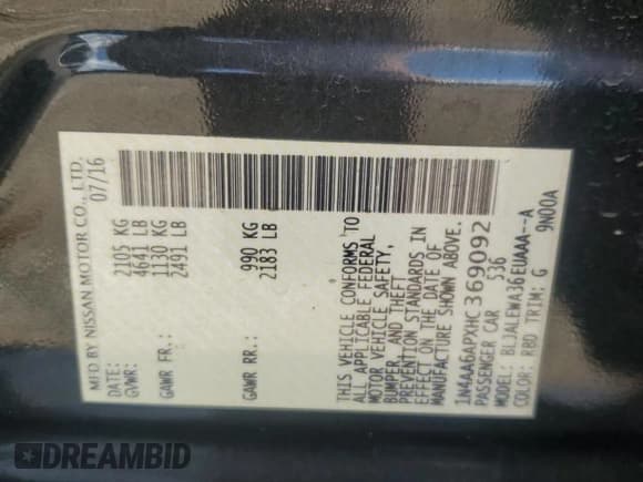 ✅ 2017 Nissan Maxima SL • VIN: 1N4AA6APXHC369092 • Lot: 71640615. Wystawiony na Copart z przebiegiem 123 202 mil. Bezpłatny archiwum sprzedaży aukcyjnych z USA i szczegółowy raport historii pojazdu na DreamBid. Zdjęcie 12.