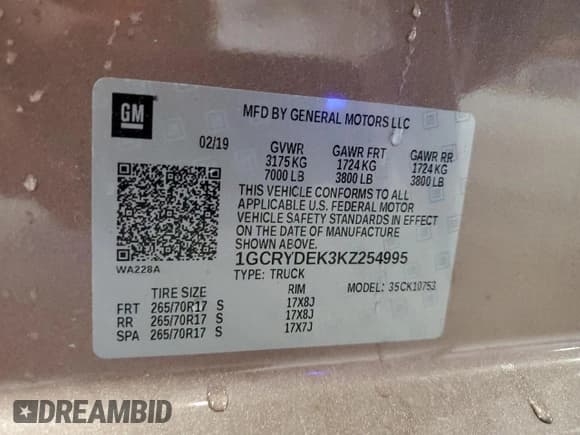 ✅ 2019 Chevrolet Silverado 1500 LT • VIN: 1GCRYDEK3KZ254995 • Lot: 63298495. Wystawiony na Copart z przebiegiem 172 256 mil. Bezpłatny archiwum sprzedaży aukcyjnych z USA i szczegółowy raport historii pojazdu na DreamBid. Zdjęcie 12.