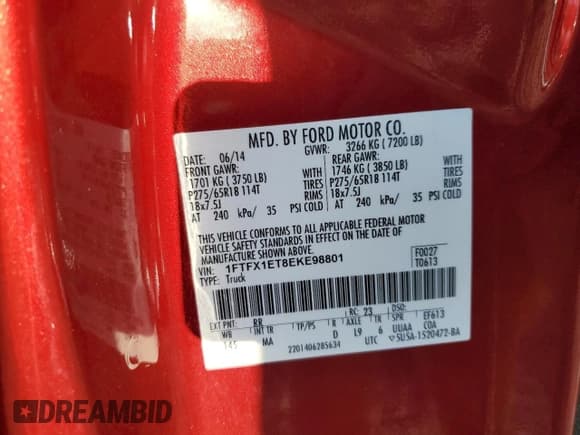 ✅ 2014 Ford F-150 XLT • VIN: 1FTFX1ET8EKE98801 • Lot: 90872075. Wystawiony na Copart z przebiegiem Nie podano. Bezpłatny archiwum sprzedaży aukcyjnych z USA i szczegółowy raport historii pojazdu na DreamBid. Zdjęcie 12.