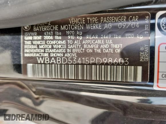 ✅ 2005 BMW 3 Series 330Ci • VIN: WBABD53415PD98603 • Lot: 64896535. Wystawiony na Copart z przebiegiem 181 656 mil. Bezpłatny archiwum sprzedaży aukcyjnych z USA i szczegółowy raport historii pojazdu na DreamBid. Zdjęcie 12.