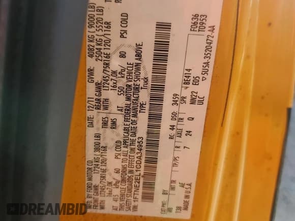 ✅ 2012 Ford Econoline Cargo Recreational • VIN: 1FTNE2EL1CDA34953 • Lot: 43327455. Wystawiony na Copart z przebiegiem 222 286 mil. Bezpłatny archiwum sprzedaży aukcyjnych z USA i szczegółowy raport historii pojazdu na DreamBid. Zdjęcie 13.